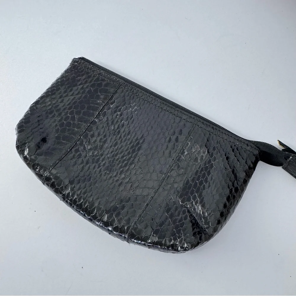 Vintage Nordstrom Real Snakeskin Pouch in Black Zipper Cosmetic Bag